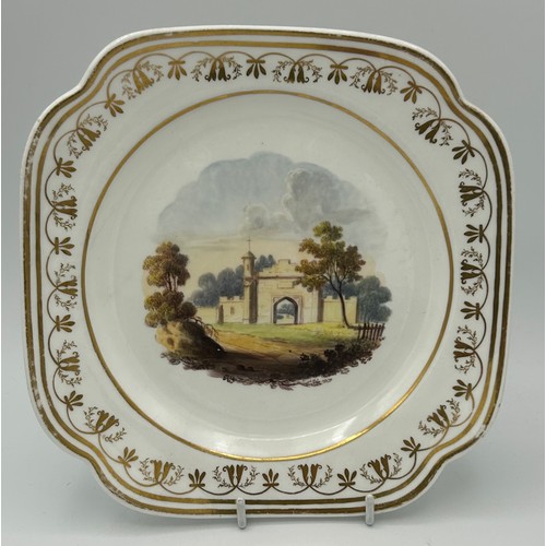 183 - A group of early 19th century Spode hand-painted landscape dishes and a similar plate, c. 1820. The ... 