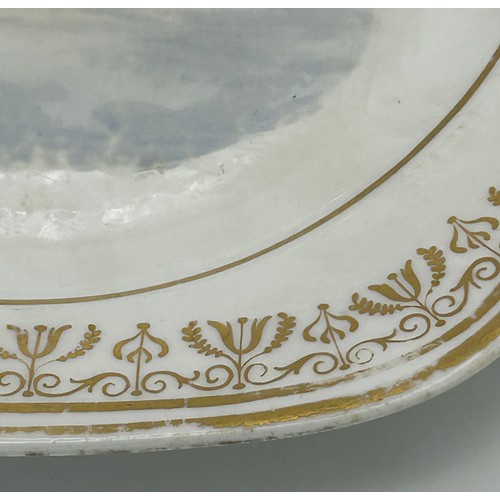 183 - A group of early 19th century Spode hand-painted landscape dishes and a similar plate, c. 1820. The ... 