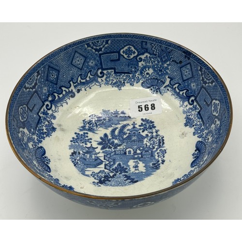 203 - Three early 19th century blue and white transfer printed chinoiserie pattern bowls, c. 1800. Includi... 