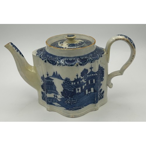 205 - Two early 19th century blue and white transfer printed teapots and a coffeepot, c. 1800. Including a... 