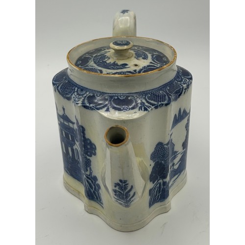 205 - Two early 19th century blue and white transfer printed teapots and a coffeepot, c. 1800. Including a... 