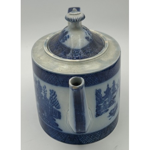 205 - Two early 19th century blue and white transfer printed teapots and a coffeepot, c. 1800. Including a... 