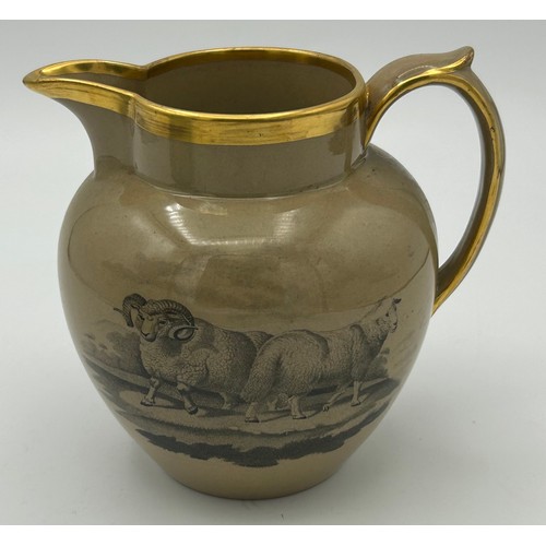 229 - A group of three early 19th century Spode jugs, c. 1825. To include a drabware, bat printed jug, a s... 