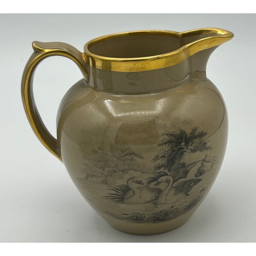 229 - A group of three early 19th century Spode jugs, c. 1825. To include a drabware, bat printed jug, a s... 