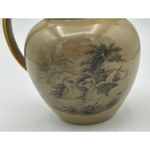 229 - A group of three early 19th century Spode jugs, c. 1825. To include a drabware, bat printed jug, a s... 