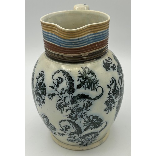 231 - An early 19th century black and white transfer printed jug, c. 1800. Together with a lidded Marble p... 