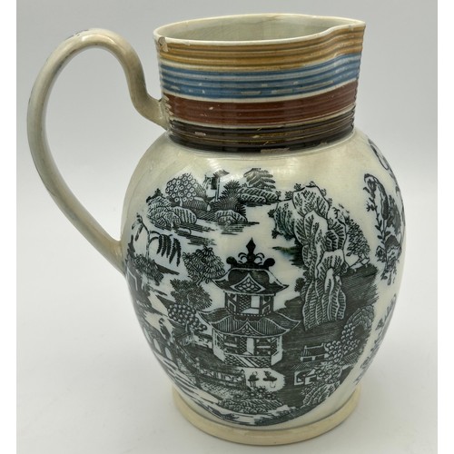 231 - An early 19th century black and white transfer printed jug, c. 1800. Together with a lidded Marble p... 