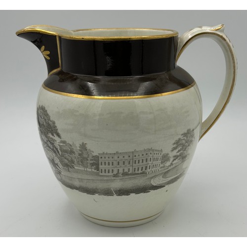 239 - Two early 19th century bat printed jugs, probably Spode, c. 1820. The first pearlware jug with brown... 