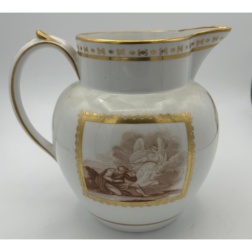 239 - Two early 19th century bat printed jugs, probably Spode, c. 1820. The first pearlware jug with brown... 