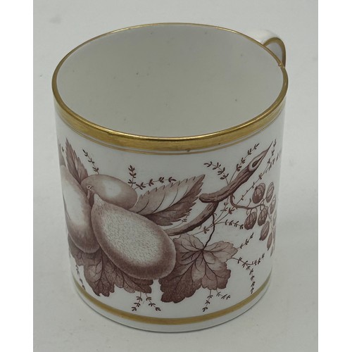 288 - A group of early 19th century bat printed cups and saucers, c. 1820. To include fruit, ornithology a... 