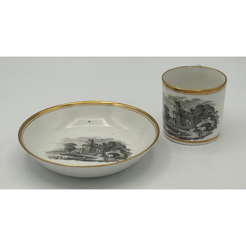 289 - A group of early 19th century bat printed cups and saucers, c. 1820. To include landscape scenes and... 