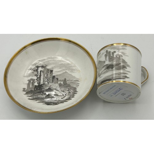 289 - A group of early 19th century bat printed cups and saucers, c. 1820. To include landscape scenes and... 