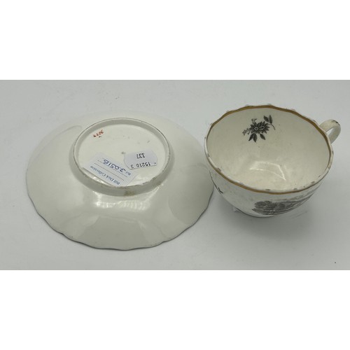 289 - A group of early 19th century bat printed cups and saucers, c. 1820. To include landscape scenes and... 