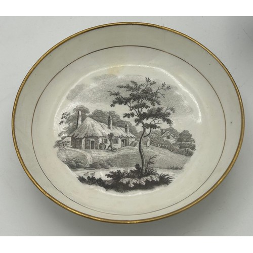 289 - A group of early 19th century bat printed cups and saucers, c. 1820. To include landscape scenes and... 