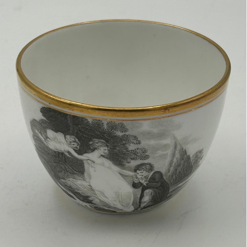 289 - A group of early 19th century bat printed cups and saucers, c. 1820. To include landscape scenes and... 