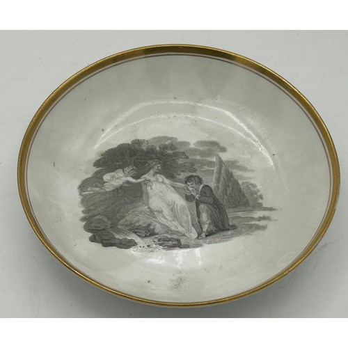 289 - A group of early 19th century bat printed cups and saucers, c. 1820. To include landscape scenes and... 