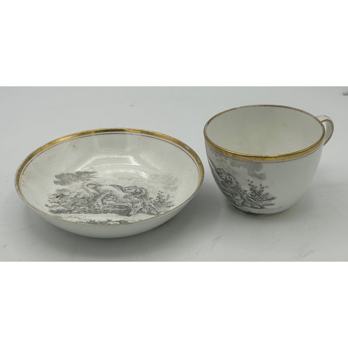 289 - A group of early 19th century bat printed cups and saucers, c. 1820. To include landscape scenes and... 