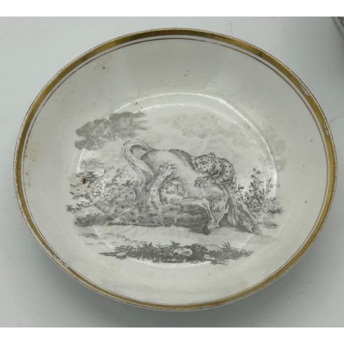 289 - A group of early 19th century bat printed cups and saucers, c. 1820. To include landscape scenes and... 