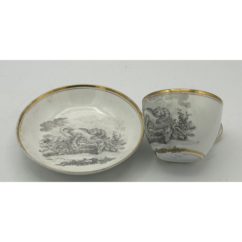 289 - A group of early 19th century bat printed cups and saucers, c. 1820. To include landscape scenes and... 