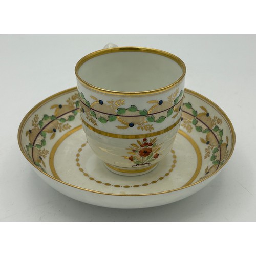 292 - A group of early 19th century hand-painted porcelain cups and saucers, c. 1820. Saucers: 14cm wide. ... 