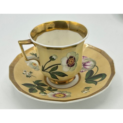 297 - A group of early 19th century hand-painted Spode porcelain cups and saucers with gilding and floral ... 