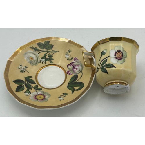 297 - A group of early 19th century hand-painted Spode porcelain cups and saucers with gilding and floral ... 