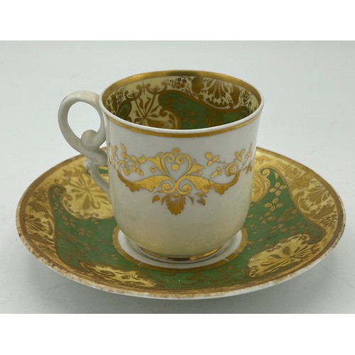 297 - A group of early 19th century hand-painted Spode porcelain cups and saucers with gilding and floral ... 