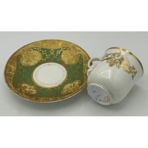 297 - A group of early 19th century hand-painted Spode porcelain cups and saucers with gilding and floral ... 