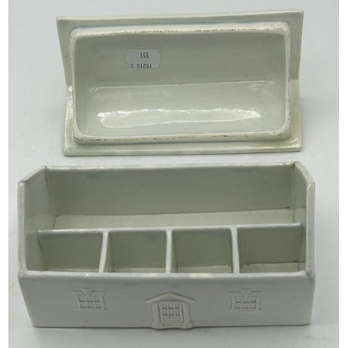 304 - A 19th century Spode white pearlware desk set, modelled in the form of a house, c. 1820. Moulded rec... 