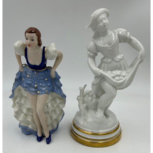 320 - Various Continental ceramics to include a Bidasoa figure with fruit, Royal Dux lady in a blue dress ... 