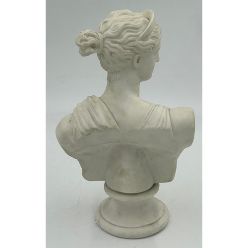 328 - Classical Parian bust depicting Diana measuring 27cm h.