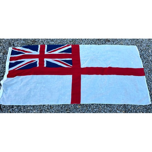 1009 - Three Military Flags to include British Army Flag 12ft x 8ft, Royal Navy White Ensign 3ft 8in x 6ft ... 