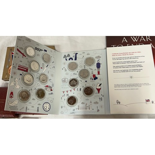 739 - Great Britain coinage to include A War to end All Wars Commemorative set of 4 proof crowns & 1 doubl... 