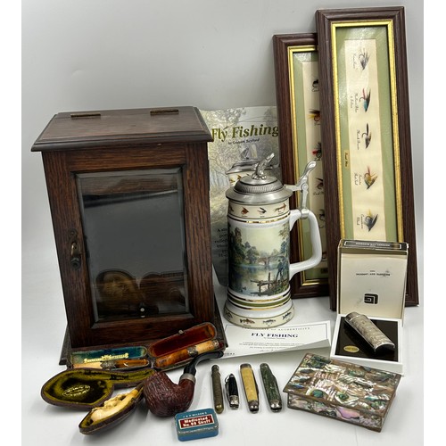 1227 - A miscellany of items to include a Smokers Cabinet 28cm x 21cm x 18cm with drawer, hinged top and gl... 