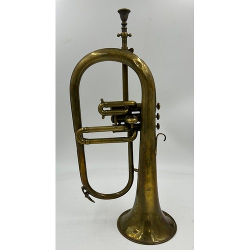 950 - A Besson & Co 'Prototype' Class A Brass Flugelhorn in green carrier along with a cornet, unmarked in... 