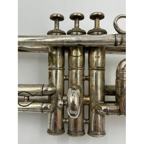 950 - A Besson & Co 'Prototype' Class A Brass Flugelhorn in green carrier along with a cornet, unmarked in... 