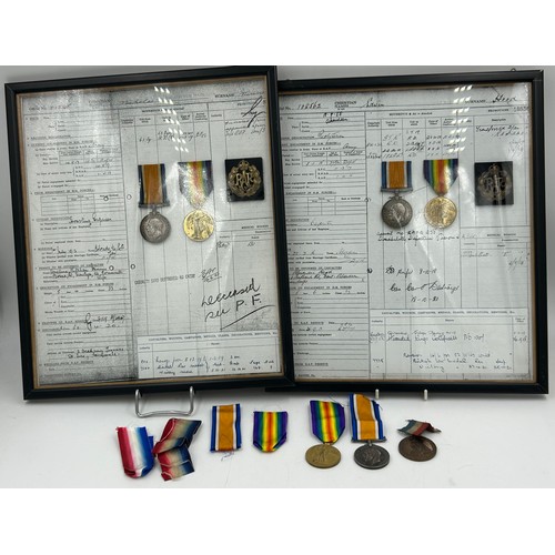 1014 - WW1 Medals in frames British War Medal 1914-1920 & Allied Victory Medal 1914-1919 and RAF badge, 108... 