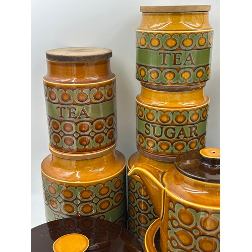 436 - A large quantity of Hornsea Pottery 'Bronte' pattern to include large lidded containers (flour, bisc... 