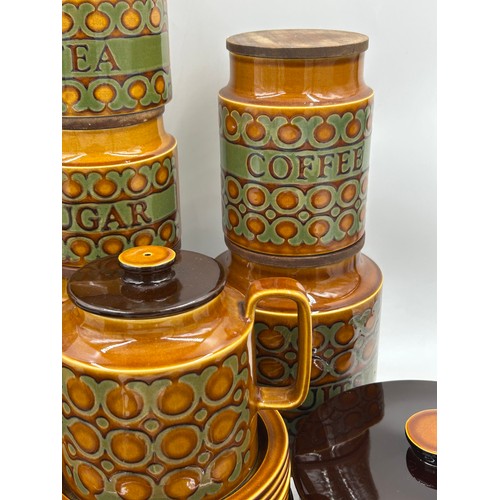 436 - A large quantity of Hornsea Pottery 'Bronte' pattern to include large lidded containers (flour, bisc... 