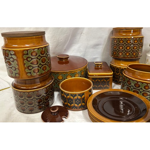 437 - A large quantity of Hornsea Pottery 'Heirloom' on orange and green pattern to include coffee pot, cu... 