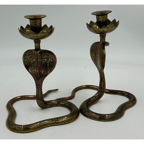 1231 - A miscellany to include 6 x Coronet hand cut wine glasses in box, a pair of brass Cobra Snake candle... 