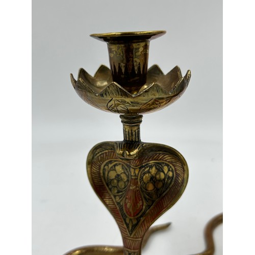 1231 - A miscellany to include 6 x Coronet hand cut wine glasses in box, a pair of brass Cobra Snake candle... 