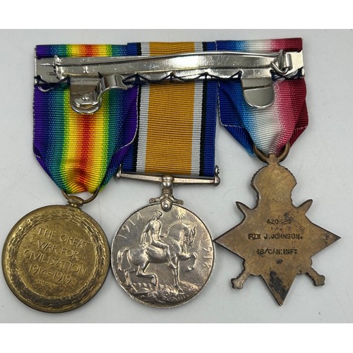 1017 - A collection of WW1 medals in relation to 420529 Pte James Johnson 16th Bn. Canadian Infantry (Manit... 