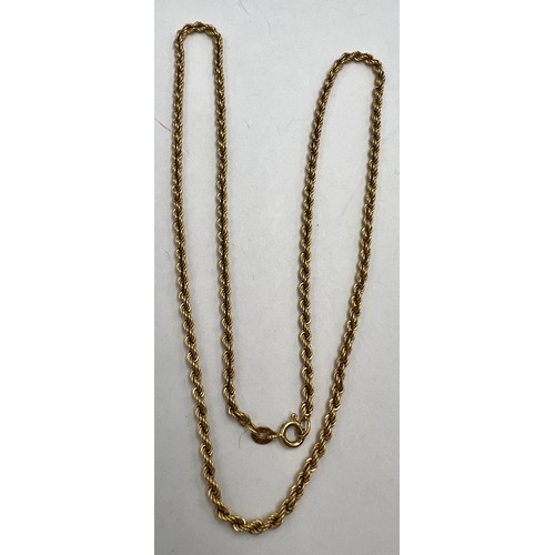 616 - An 18 carat gold rope twist chain necklace. Weight 15.1gm. Length 49cm.