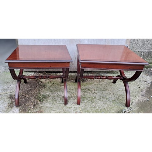 42 - Two mahogany side tables. 51cm h x 57cm x 57cm.