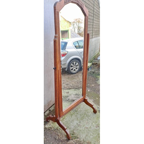 43 - An early 20thC oak cheval mirror. 190cm h x 80cm w x 53cm d.