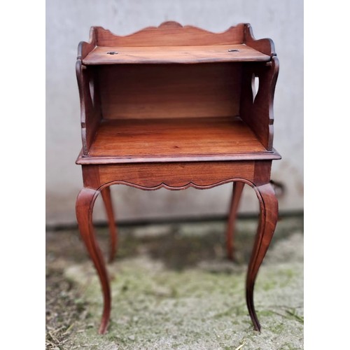 45 - A 19thC cabinet with folding top shelf on cabriole legs with heart shaped cutouts to either side. 73... 