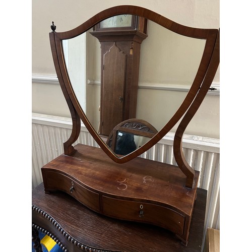 47 - A late 19thC mahogany bow fronted dressing table mirror with drawers to front. 65cm h x 54cm l x 24c... 