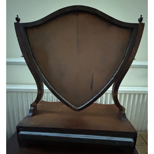 47 - A late 19thC mahogany bow fronted dressing table mirror with drawers to front. 65cm h x 54cm l x 24c... 