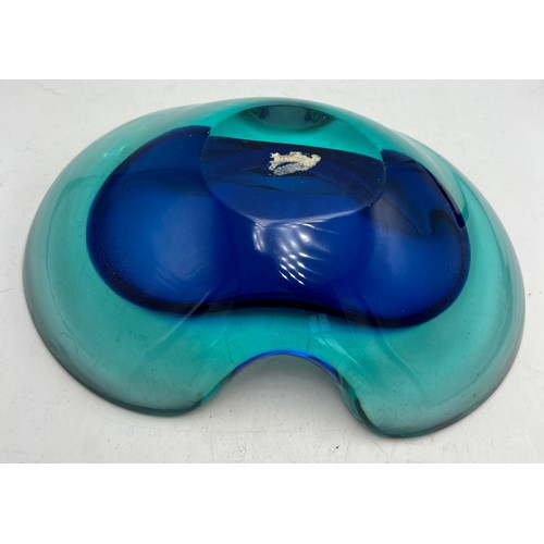 498 - Mid 20thC Murano mid blue and turquoise bowl. 20cm x 14cm.